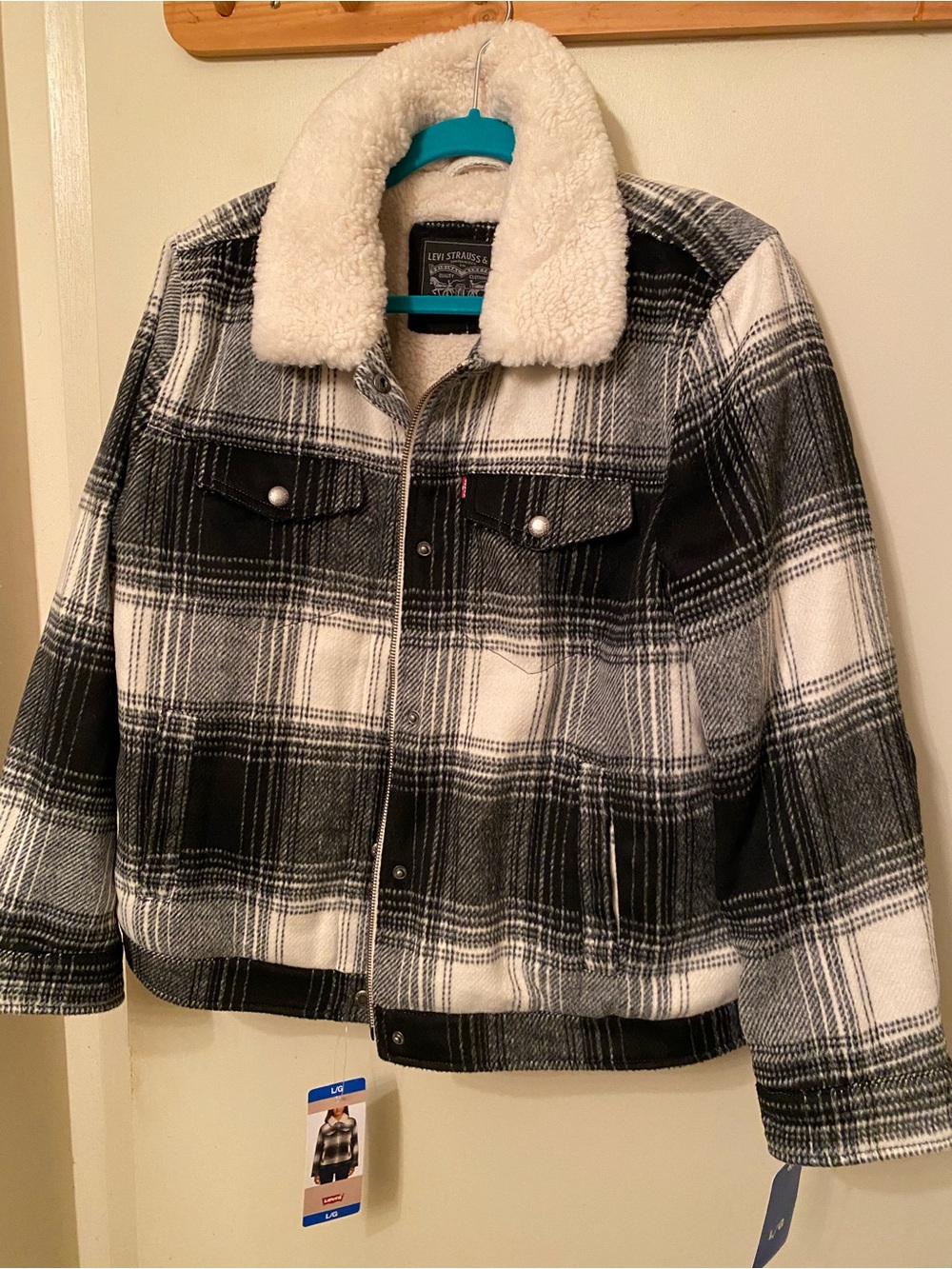 Levi's Black & White Plaid Sherpa Jacket